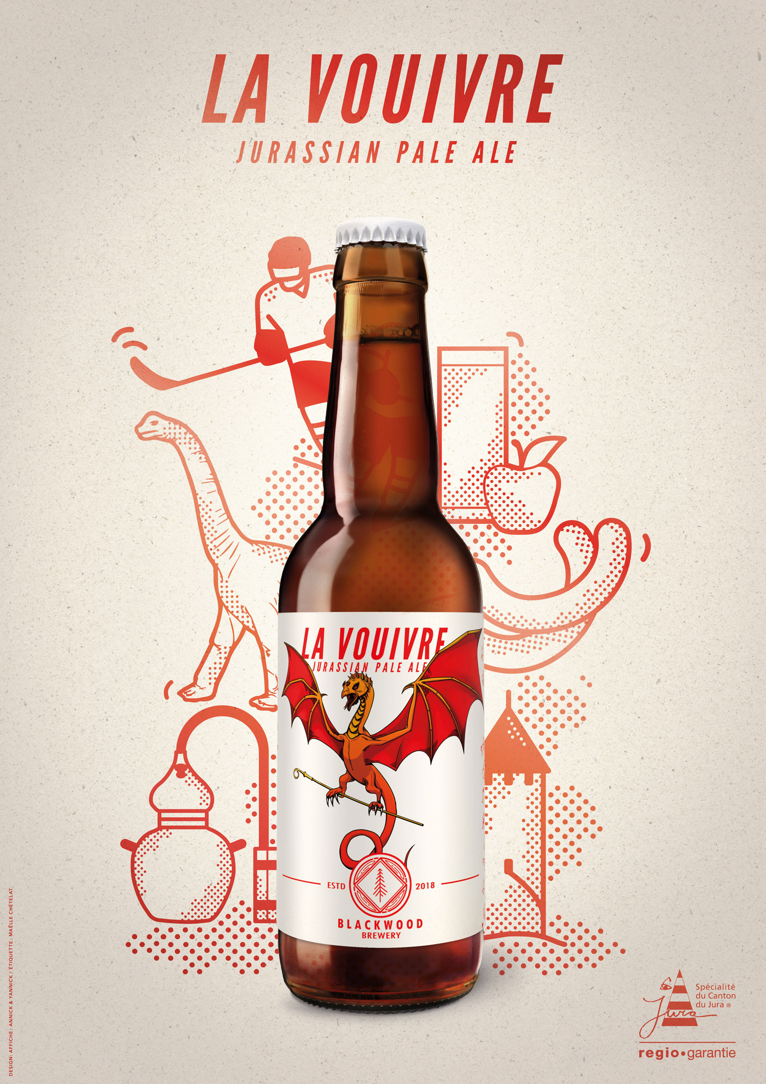 La Vouivre. Jurassian Pale Ale by Blackwood Brewery, Porrentruy, Jura. 3D, imagerie produit et Design d'affiche par Annick & Yannick, Delémont, Jura.