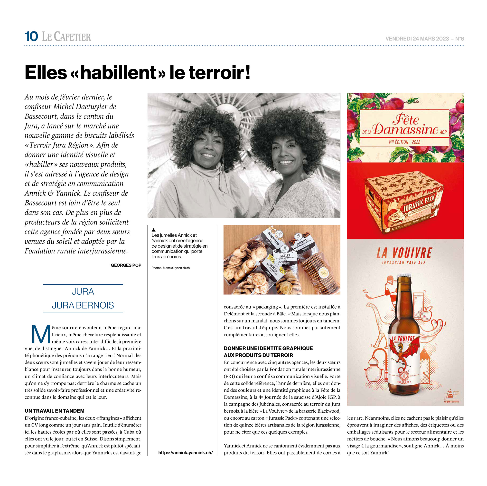 Annick & Yannick. Agence de design. Article dans le journal Le Cafetier, Genève, mars 2023.