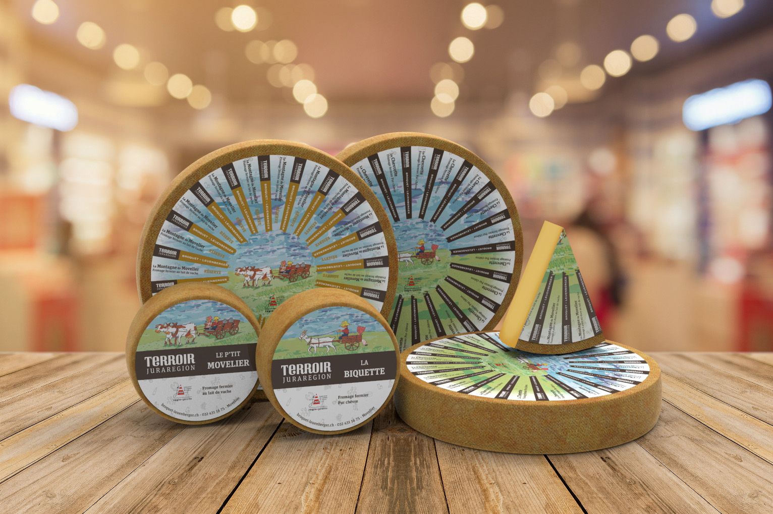 Design packaging de la gamme de fromages de l'Association Broquet-Leuenberger.