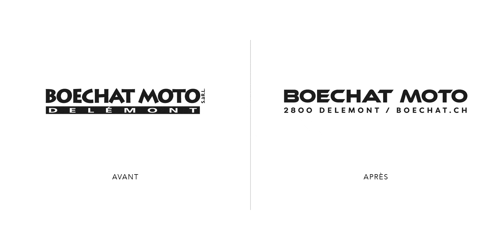 Refonte du logo Boéchat Moto Sàrl. Avant et après.